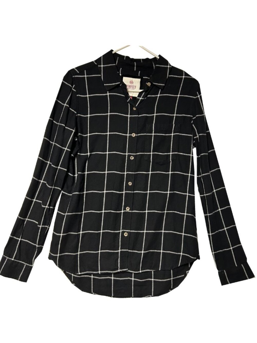 Women's So Brand Black and White Plaid Button-Down Flannel Shirt